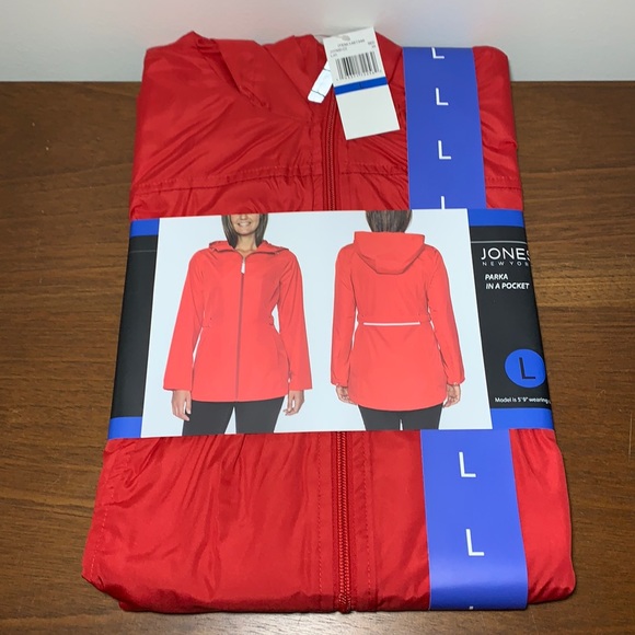 Jones New York Women’s Parka in a Pocket, Red - Picture 6 of 16